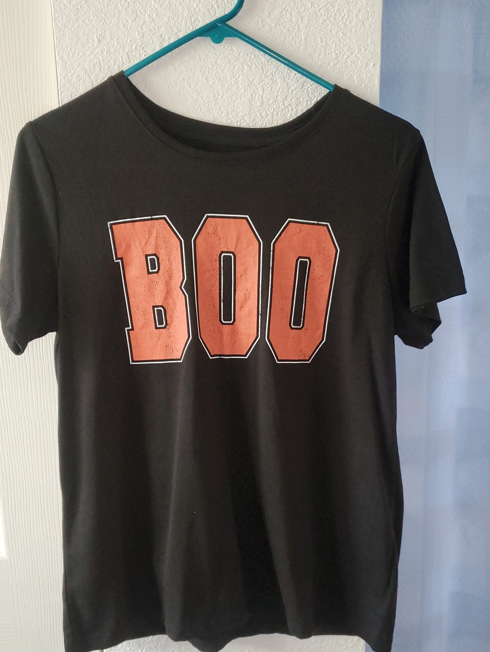 Black Short Sleeve Tee with Orange 'BOO' Graphic